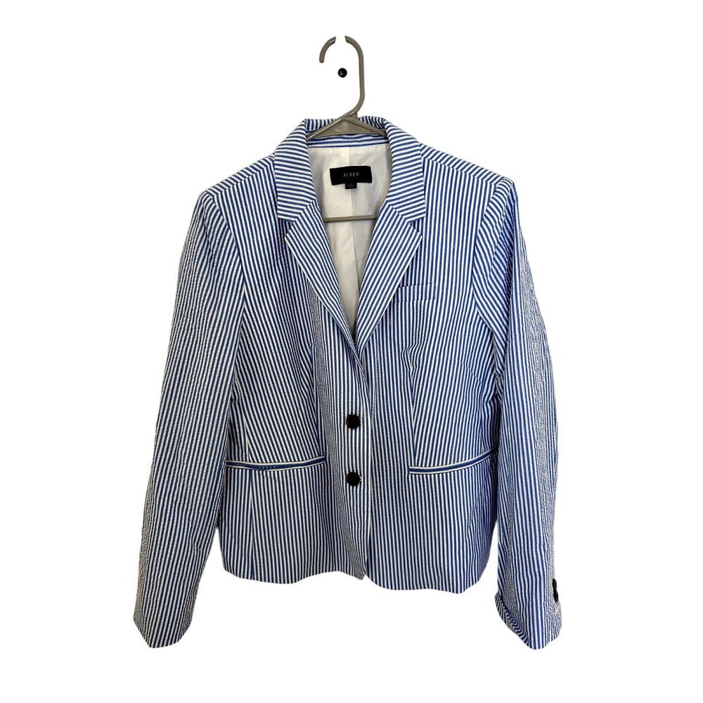 J. Crew Striped Seersucker Blazer Jacket Blue and White sz XL
